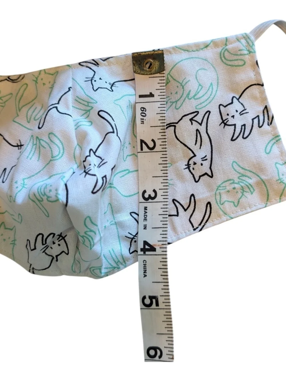 Reusable Face Mask Set with Cat Print - Green & White